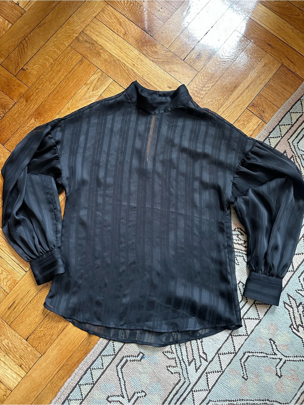 H&M Black Sheer Stripe High-Neck Blouse